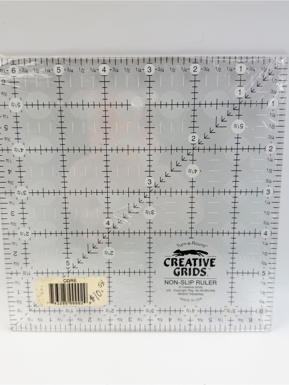 Creative Grids 6.5 Inch Square Ruler Non-Slip Acrylic Quilting Crafting New